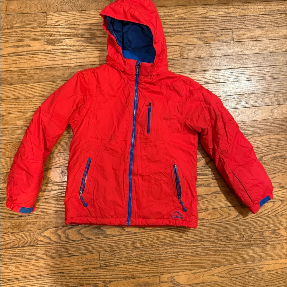 Red Hooded LL Bean Jacket with Blue Accents -size M10-12